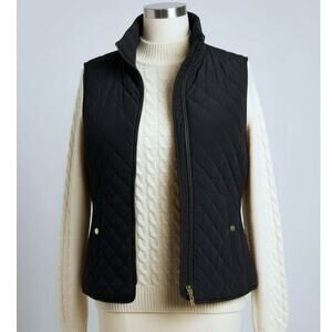 CAMBRIDGE DRY GOODS VEST Women's SZ L Navy Diamond Quilted Faux Leather Piping